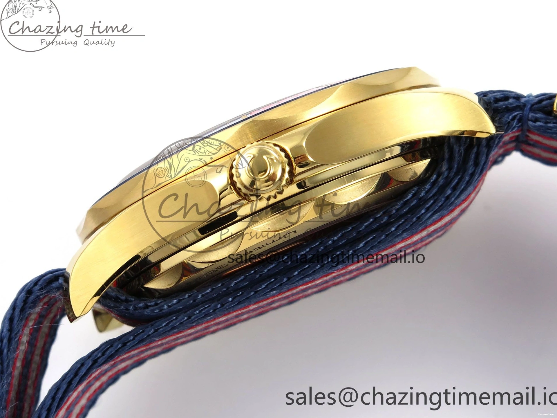 0408 Seamaster 300m Diver YG OMF 1:1 Best Edition Blue Orange Ceramic White Dial on Blue Nato Strap A Colorful 7704